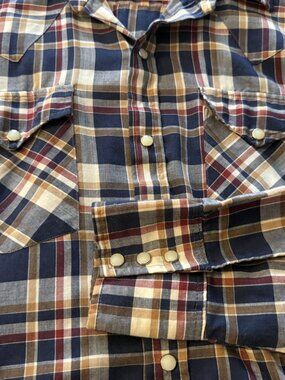 Vintage Dee Cee Rangers Shirt XL Tall 17-17 1/2  Western Plaid Pearl Snap Navy